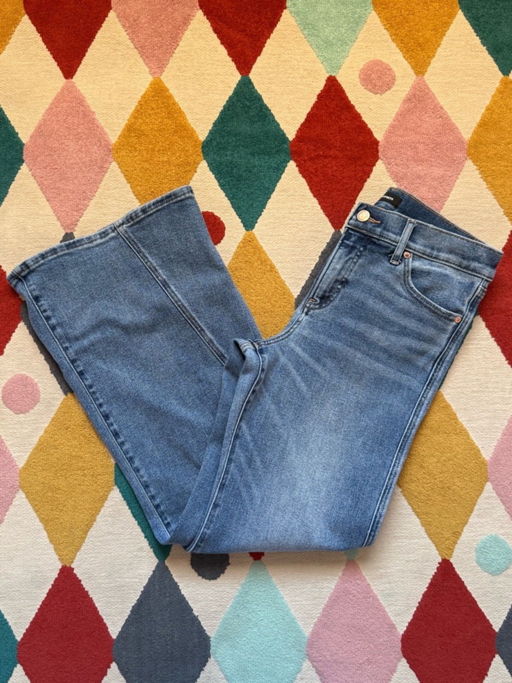 Express Light Blue Mid-Rise 70’s Flare Jeans - Size 8 Short